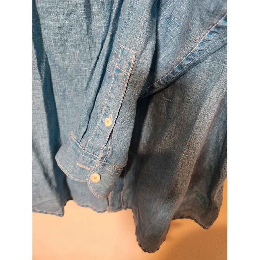 Tommy Bahama men's Ocean‎ Blue Linen Button Down Shirt Long Sleeve XL Old Money